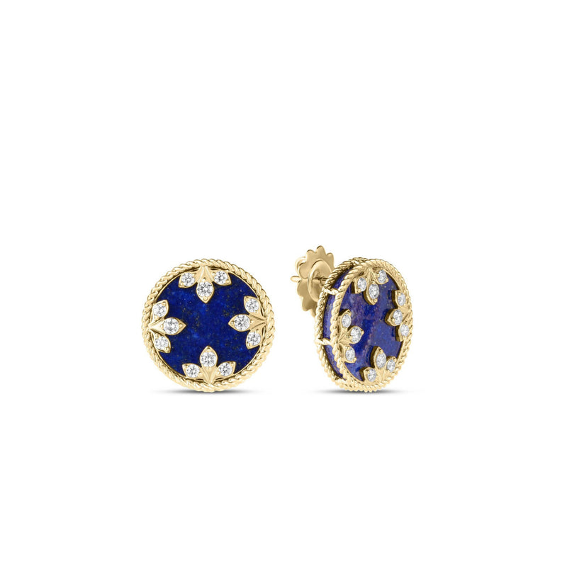 Roberto Coin Jewelry - Venetian Princess 18K Yellow Gold Colored Medallions Small Diamond and Lapis Stud Earrings | Manfredi Jewels