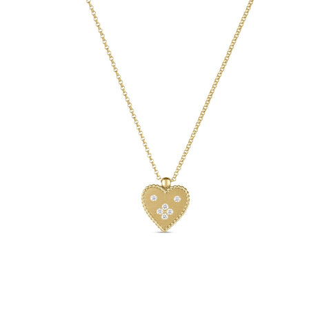 Venetian Princess 18K Yellow Gold Diamond Heart Small Medallion Pendant Necklace