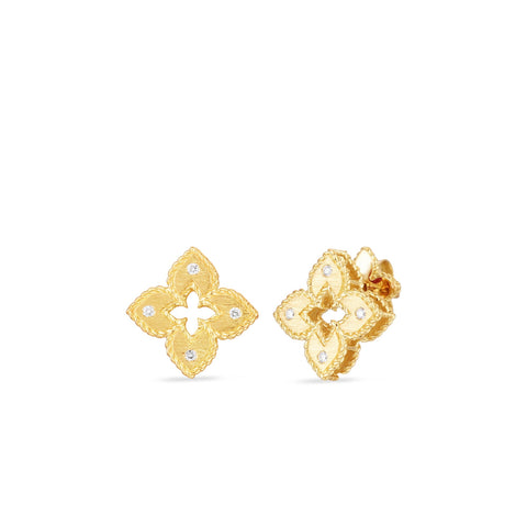 Venetian Princess 18K Yellow Gold Satin Finish Diamond Accent Flower Extra Small Stud Earrings