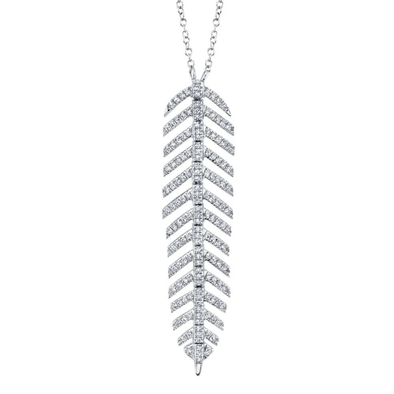 Shy Creation Jewelry - 14K White Gold 0.29ct Diamond Feather Necklace | Manfredi Jewels