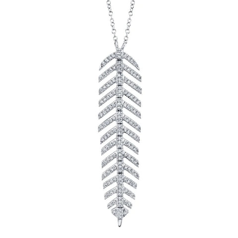 14K White Gold 0.29ct Diamond Feather Necklace