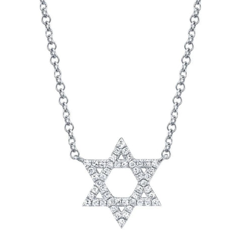 14K WhiteGold 0.11 ct Diamond Star of David Necklace