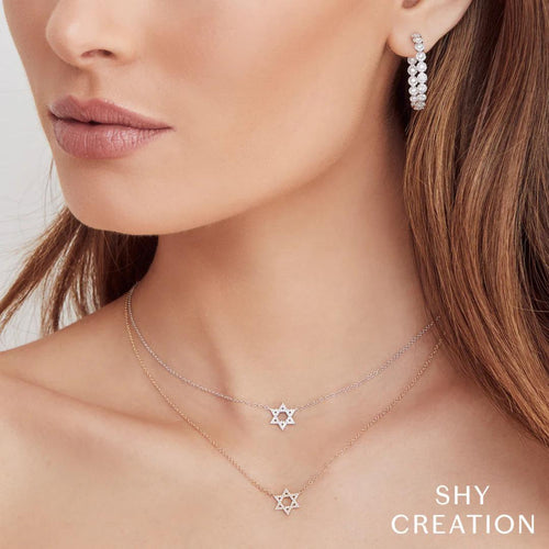 Shy Creation Jewelry - 14K WhiteGold 0.11 ct Diamond Star of David Necklace | Manfredi Jewels