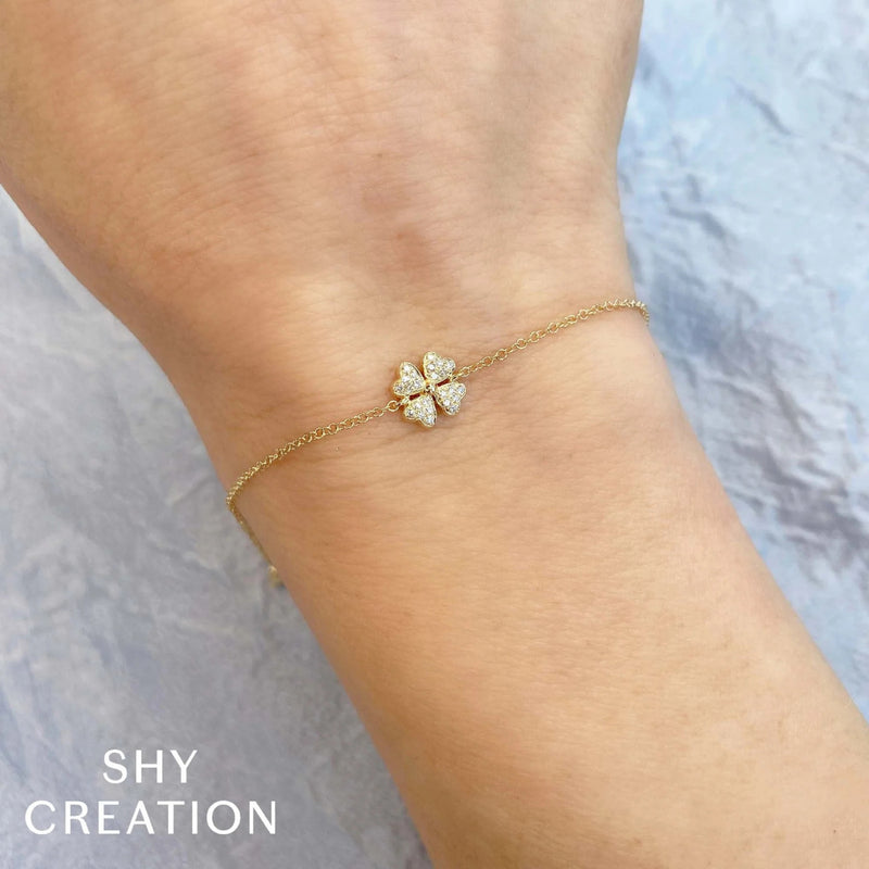 Shy Creation Jewelry - 14K Yellow Gold 0.05ct Diamond Clover Bracelet | Manfredi Jewels