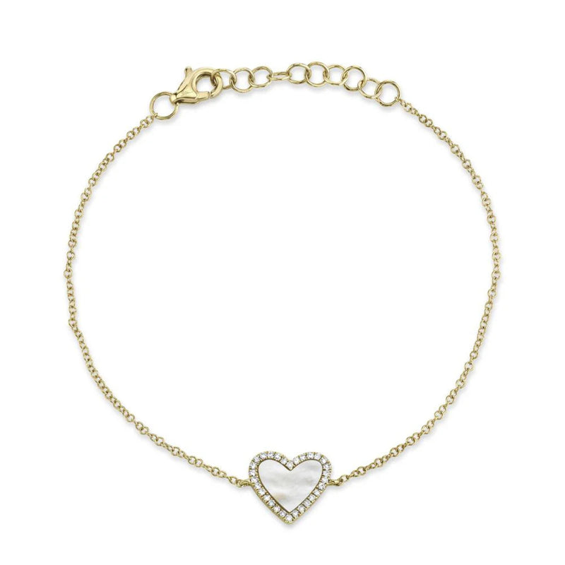 Shy Creation Jewelry - 14K Yellow Gold 0.09ct Diamond and 0.56ct Mother of Pearl Heart Bracelet | Manfredi Jewels