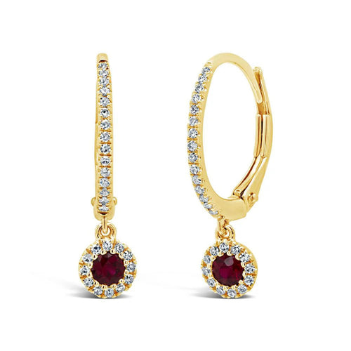 Shy Creation Jewelry - 14K Yellow Gold 0.15ct Diamond & 0.20ct Ruby Pavé Earrings | Manfredi Jewels