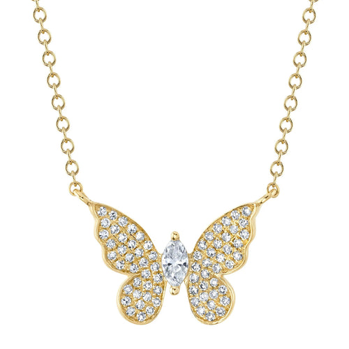 Shy Creation Jewelry - 14K Yellow Gold 0.23ct Diamond Marquise Butterfly Necklace | Manfredi Jewels