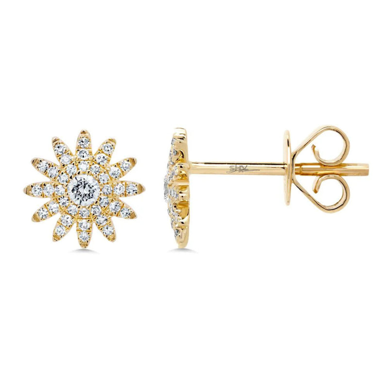 Shy Creation Jewelry - 14K Yellow Gold 0.24ct Diamond Starburst Stud Earring | Manfredi Jewels