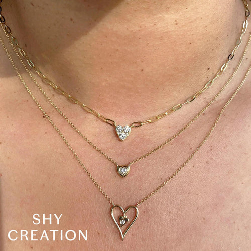 Shy Creation Jewelry - 14K Yellow Gold 0.41 ct Diamond Heart Paperclip Link Necklace | Manfredi Jewels