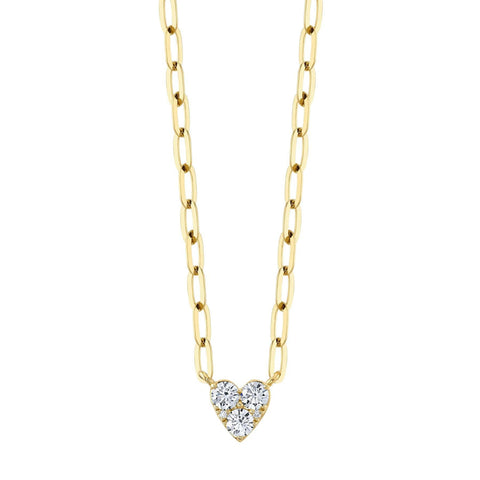 14K Yellow Gold 0.41 ct Diamond Heart Paperclip Link Necklace