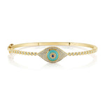 Shy Creation Jewelry - 14K Yellow Gold 0.60ct Blue Sapphire & 0.42ct Diamond Composite Turquoise Eye Bangle | Manfredi Jewels