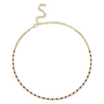 Shy Creation Jewelry - 14K Yellow Gold 2.18 ct Diamond and Ruby Bezel Set Tennis Necklace | Manfredi Jewels