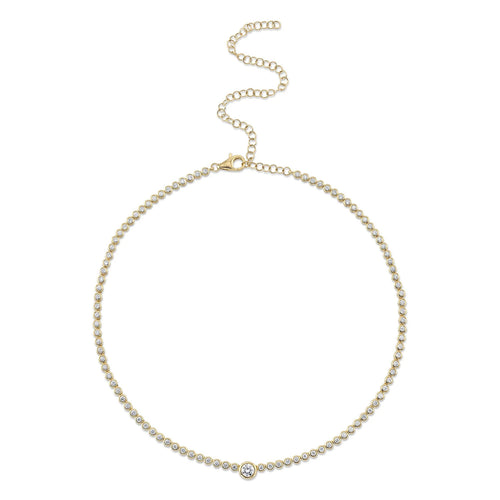 Shy Creation Jewelry - 14K Yellow Gold 2.89 ct Diamond Bezel Tennis Necklace | Manfredi Jewels