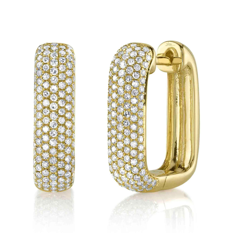 Shy Creation Jewelry - 14K Yellow Gold 4.13 ct Diamond Pave Rectangle Hoop Earrings | Manfredi Jewels