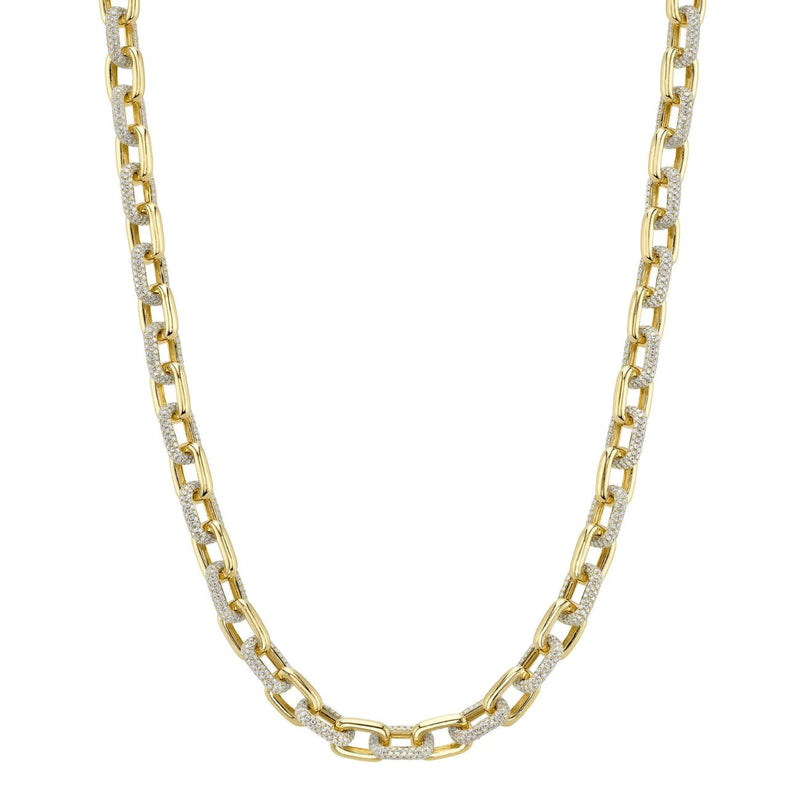 Shy Creation Jewelry - 14K Yellow Gold 9.60ct Diamond Pave Link Necklace | Manfredi Jewels