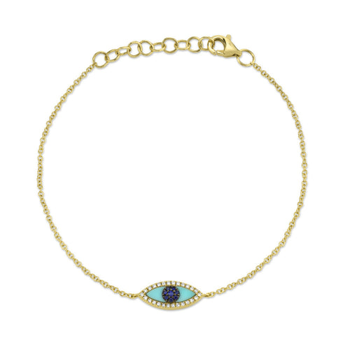 Shy Creation Jewelry - 14K Yellow Gold Blue Sapphire & Composite Turquoise Eye Diamond Bracelet | Manfredi Jewels