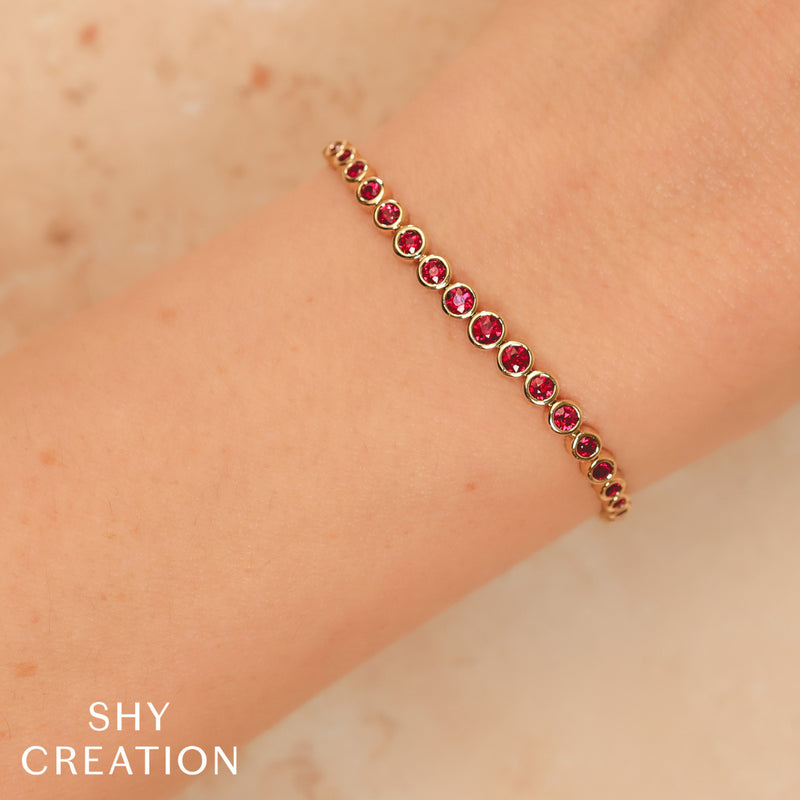 Shy Creation Jewelry - 14K Yellow Gold Ruby Graduated Bezel Tennis Bracelet | Manfredi Jewels