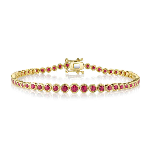 Shy Creation Jewelry - 14K Yellow Gold Ruby Graduated Bezel Tennis Bracelet | Manfredi Jewels