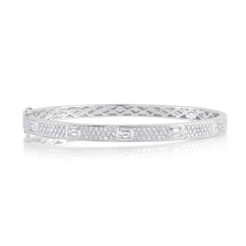 Shy Creation Jewelry - Bailey 14K White Gold 1.80 ct Emerald Cut Diamond Pavé Bangle Bracelet | Manfredi Jewels