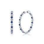 Shy Creation Jewelry - Bailey 14K White Gold Blue Sapphire & Diamond Bezel Set Hoop Earrings | Manfredi Jewels