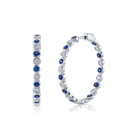 Bailey 14K White Gold Blue Sapphire & Diamond Bezel Set Hoop Earrings