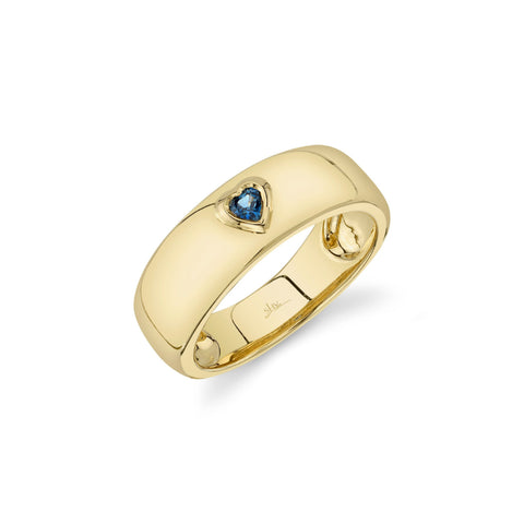 Bailey 14K Yellow Gold 0.13 ct Blue Sapphire Heart Center Bezel Set Band Ring