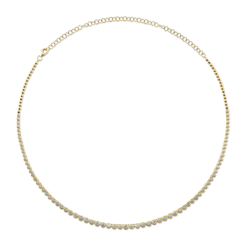 Shy Creation Jewelry - Bailey 14K Yellow Gold 2.00 ct Diamond Bezel Set Graduated Tennis Necklace | Manfredi Jewels