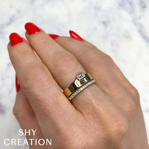 Shy Creation Jewelry - Bailey 14K Yellow Gold 0.39 ct Diamond Emerald Cut Band Ring | Manfredi Jewels