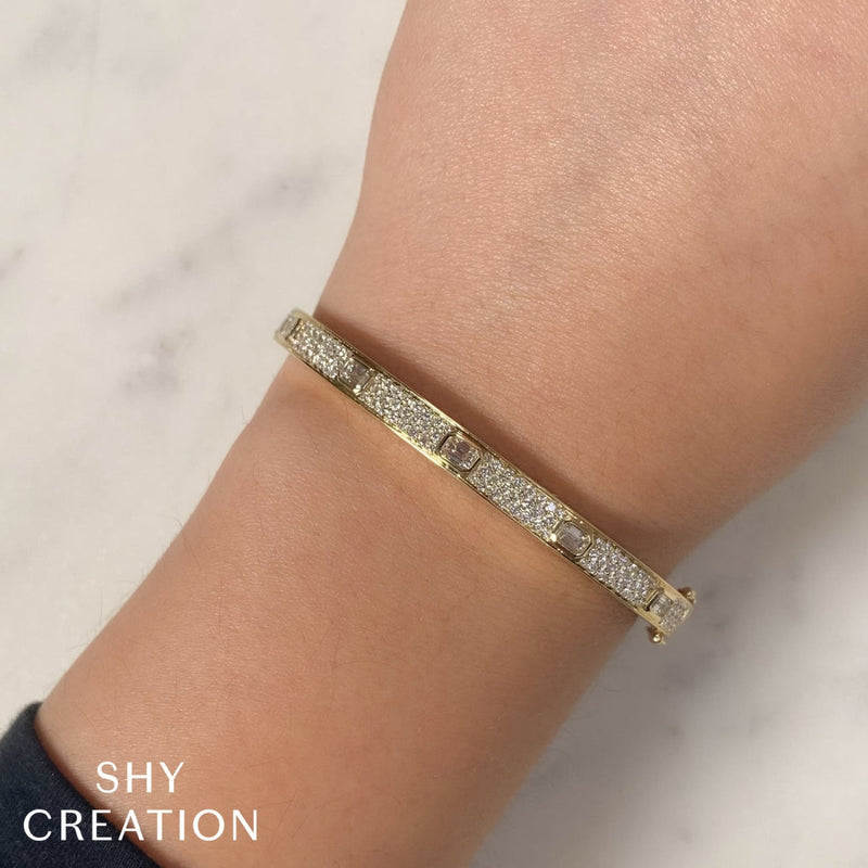 Shy Creation Jewelry - Bailey 14K White Gold 1.80 ct Emerald Cut Diamond Pavé Bangle Bracelet | Manfredi Jewels