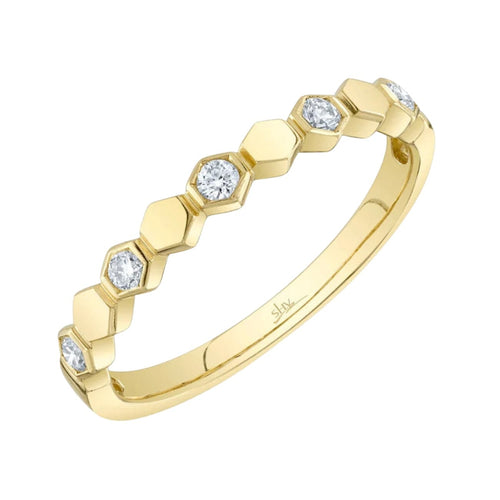 Shy Creation Jewelry - Diamond Hexagon 14K Yellow Gold 0.16Ct Band | Manfredi Jewels