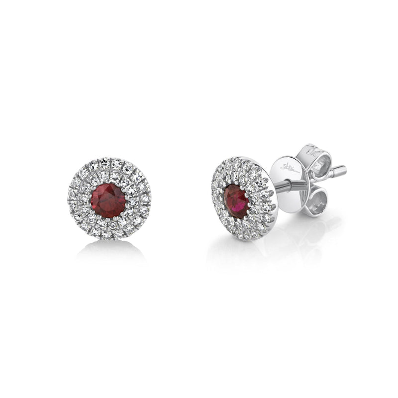 Shy Creation Jewelry - Eden 14K White Gold Diamond & Ruby Stud Earrings | Manfredi Jewels