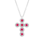 Shy Creation Jewelry - Eden 14K White Gold Ruby & Diamond Pavé Cross Necklace | Manfredi Jewels