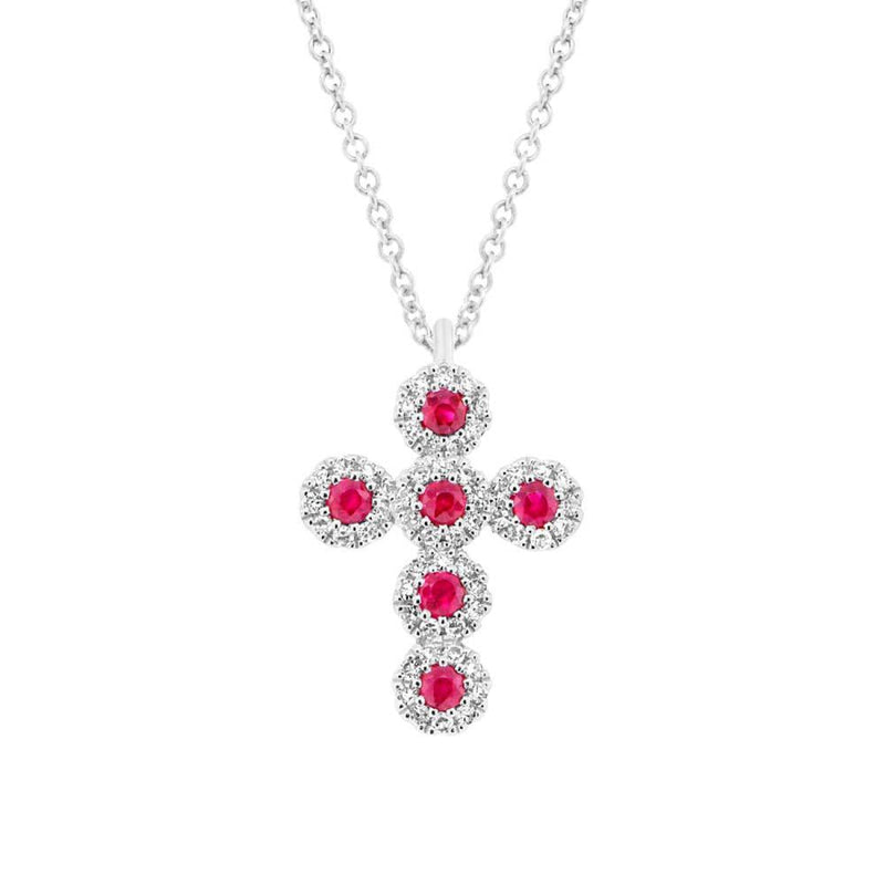 Shy Creation Jewelry - Eden 14K White Gold Ruby & Diamond Pavé Cross Necklace | Manfredi Jewels