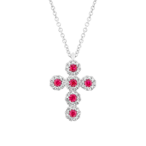 Eden 14K White Gold Ruby & Diamond Pavé Cross Necklace