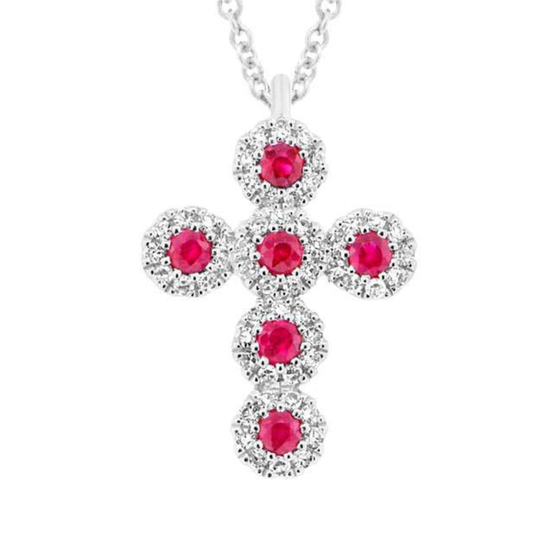 Shy Creation Jewelry - Eden 14K White Gold Ruby & Diamond Pavé Cross Necklace | Manfredi Jewels