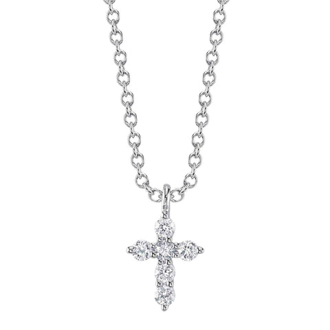 Gia 14K White Gold 0.10 ct Diamond Small Cross Necklace