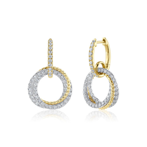 Glittara 14K Yellow Gold 2.33 ct Diamond Crossed Cirlcle Hoop Earrings