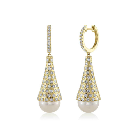 Jackie 14K Yellow Gold 1.60 ct Diamond & Cultured Pearl Hoop Drop Earrings