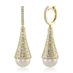 Shy Creation Jewelry - Jackie 14K Yellow Gold 1.60 ct Diamond & Cultured Pearl Hoop Drop Earrings | Manfredi Jewels