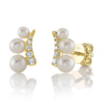 Shy Creation Jewelry - Jackie 14K Yellow Gold Cultured Pearl & Diamond Drop Stud Earrings | Manfredi Jewels