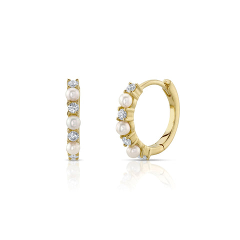 Jackie 14K Yellow Gold Cultured Pearl & Diamond Huggie Hoop Earrings