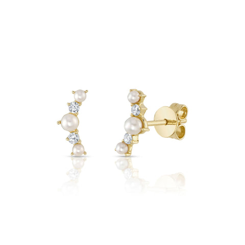Jackie 14K Yellow Gold Cultured Pearl & Diamond Stud Earrings