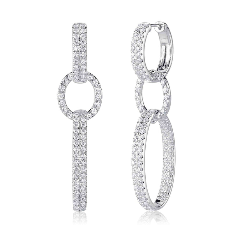 Shy Creation Jewelry - Kate 14K White Gold 2.59 ct Diamond Pavé Oval Hoop Drop Earrings | Manfredi Jewels