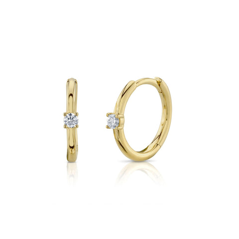 Kate 14k Yellow Gold Center Diamond Huggies Hoop Earring