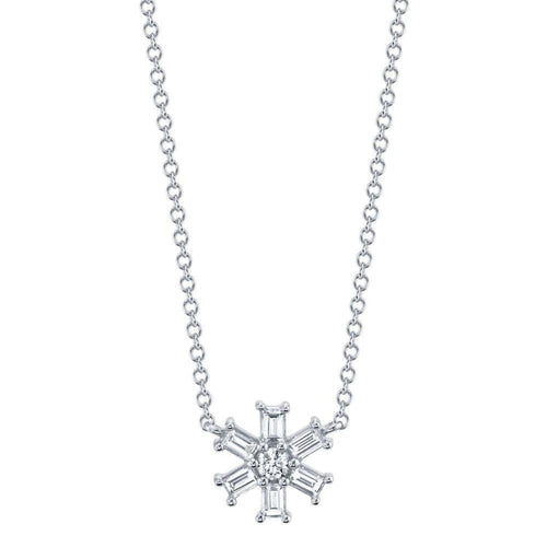 Shy Creation Jewelry - Kate 14K White Gold Diamond Baguette Snowflake Necklace | Manfredi Jewels