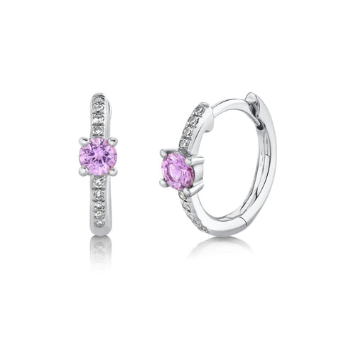 Kate 14K White Gold Pink Sapphire & Diamond Pavé Huggie Earrings