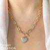 Shy Creation Jewelry - Kate 14K Yellow Gold 0.50 ct Diamond Pavé Heart on Paper Clip Link Chain Necklace | Manfredi Jewels