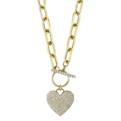 Kate 14K Yellow Gold 0.50 ct Diamond Pavé Heart on Paper Clip Link Chain Necklace