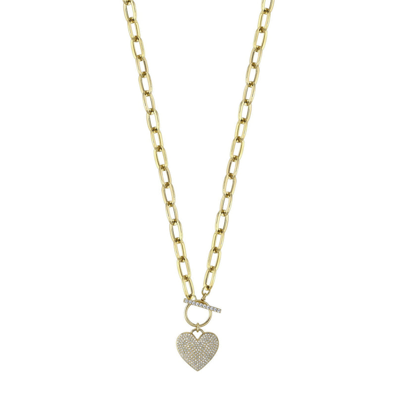 Shy Creation Jewelry - Kate 14K Yellow Gold 0.50 ct Diamond Pavé Heart on Paper Clip Link Chain Necklace | Manfredi Jewels