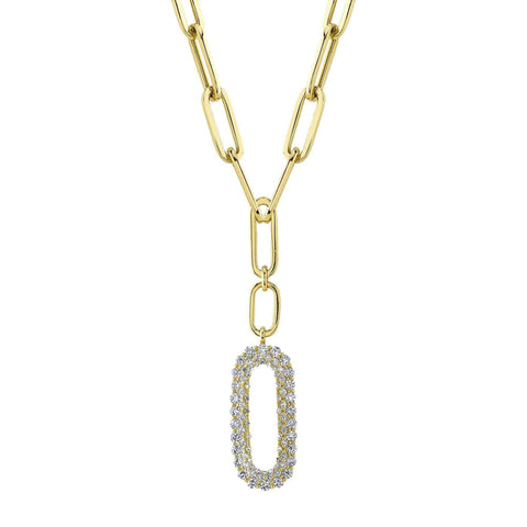 Kate 14K Yellow Gold 0.92 ct Diamond Pavé Oval Pendant on Paper Clip Link Chain Necklace